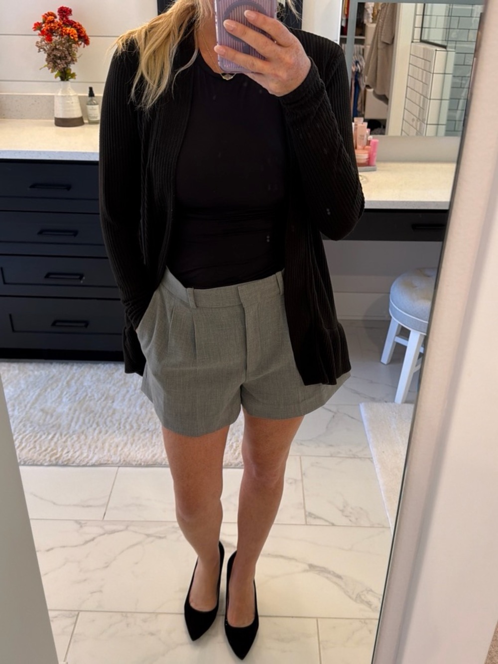 Aritzia Grey Pleated High-Rise Shorts